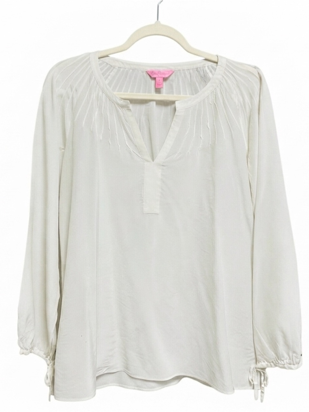 Lilly Pulitzer Nadia Silk Blouse Resort White Small NWOT Pintuck Tie Cuff